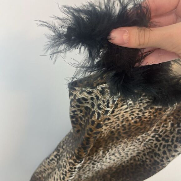 90's Style Cinema Etoile Cheetah Print Feather Boa Trim Satin Nightgown XL/XXL - Picture 7 of 7